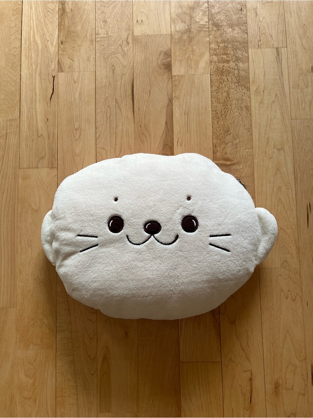 Cream Plush Shirotan Face Decorative Throw Pillow and foldable blanket